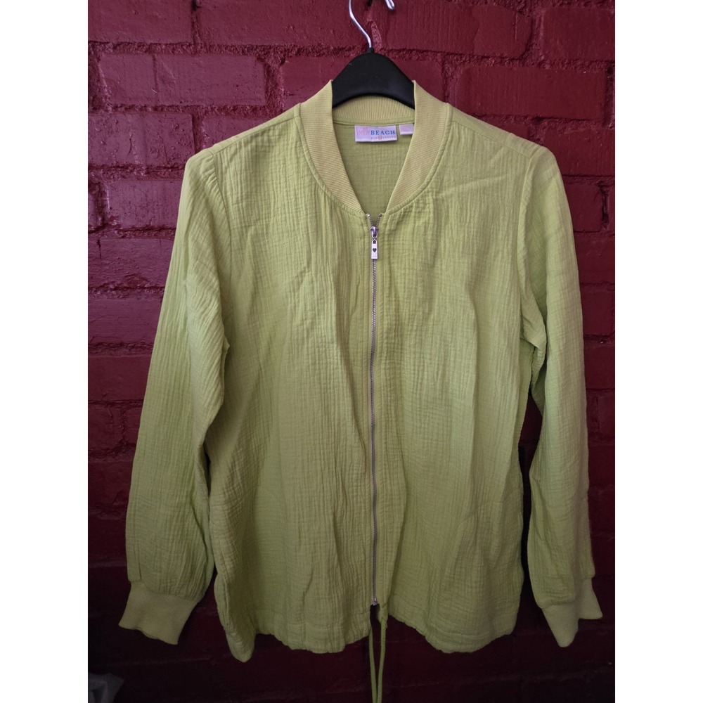 Belle Beach Kim Gravel Gauze Jacket XS Lime Green Zip Up Coastal Oversized